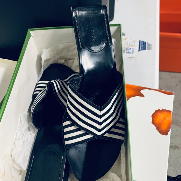 Kate Spade Myrna Sandal Black White Ribbon Stripe Size 8 M - Picture 6 of 9